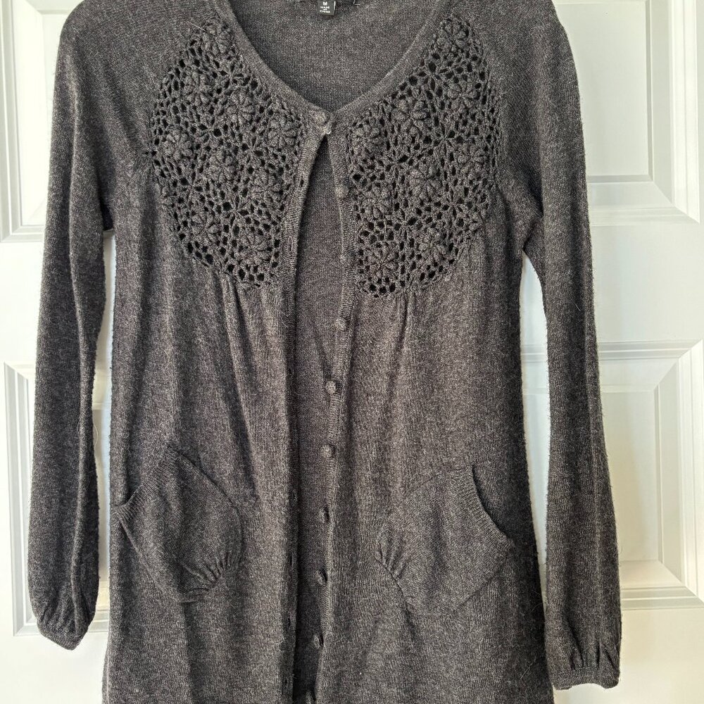 Grey Angora Wool Sweater with Crochet
